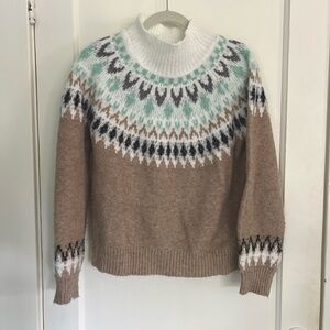 Gibson Look Fair Isle Blue and Brown Sweater